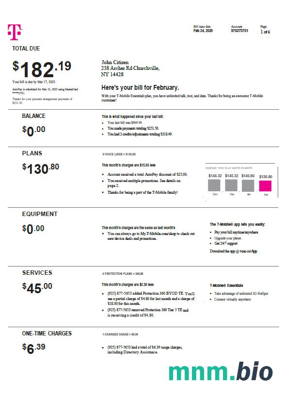 USA T-mobile rachunek za media szablon w formacie Word i PDF, Wersja 4